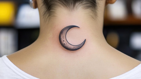 A woman with a crescent tattoo on her neck, AIの素材