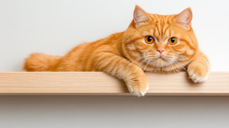 A cat laying on a shelf looking up at the camera, AIの素材
