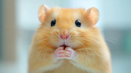 A close up of a hamster with its hands folded in front, AIの素材