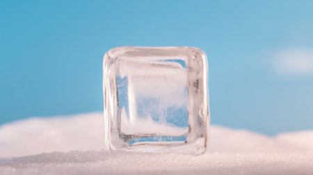 A small ice cube sitting on top of a pile of snow, AIの素材