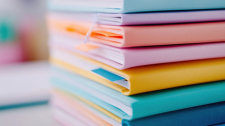 A stack of colorful books on a table with white background, AIの素材