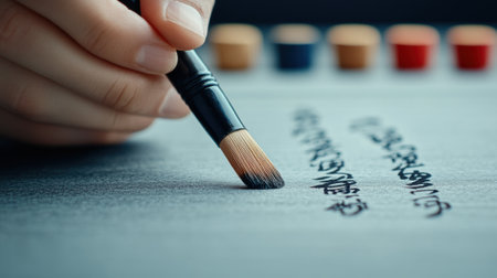A person writing in chinese with a brush on paper, AIの素材