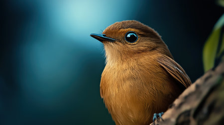 A small brown bird with big eyes sitting on a branch, AIの素材