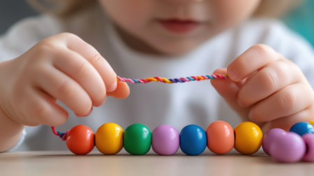 A close up of a child playing with beads on string, AIの素材