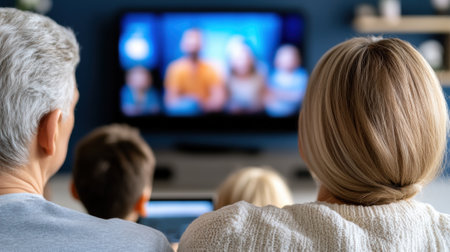 A group of people sitting in front of a television watching something, AIの素材