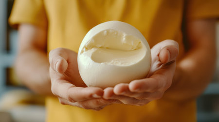 A person holding a hard boiled egg in their hands, AIの素材