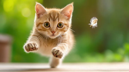 A cat is running towards a bird that has flown away, AIの素材