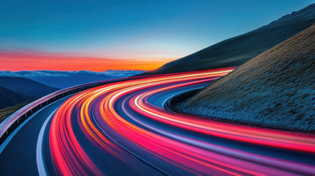 A long exposure photograph of a car driving down the road, AIの素材