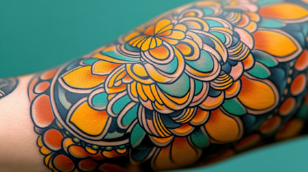 A tattooed arm with a colorful design on it, AIの素材