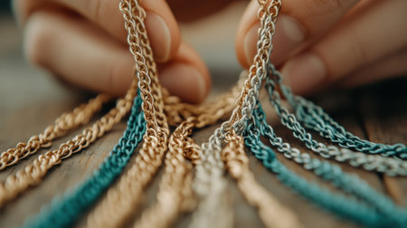 A person is holding a chain of different colored chains, AIの素材