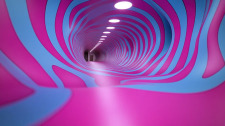 A tunnel with a bright blue and purple color pattern, AIの素材