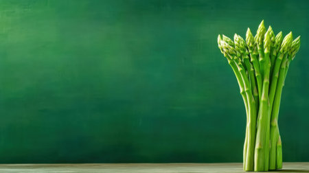 A tall green stalk of asparagus in a vase on table, AIの素材