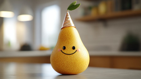 A pear with a party hat on top of its head, AIの素材
