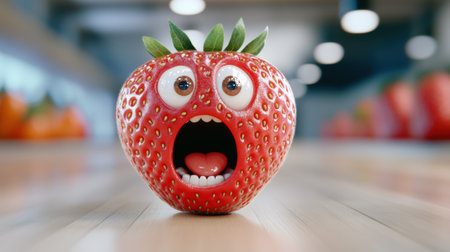 A strawberry with eyes and mouth made of a red material, AIの素材