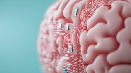 A close up of a computer chip inside the human brain, AIの素材