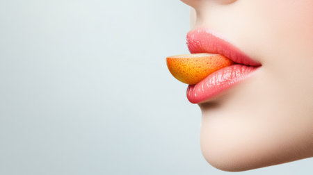 A woman with a fruit in her mouth and lips, AIの素材