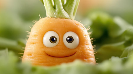 A carrot with eyes and a smile on its face, AIの素材
