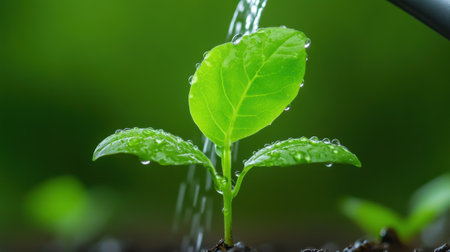 A close up of a small plant with water coming out from the tap, AIの素材