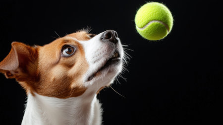 A dog looking up at a tennis ball in the air, AIの素材