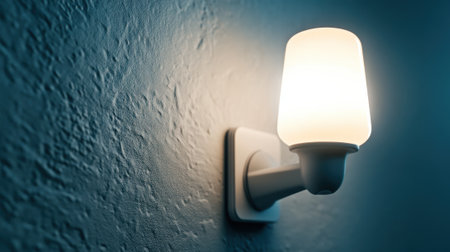 A wall mounted light on a dark blue background, AIの素材