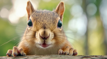 A close up of a squirrel looking at the camera with its mouth open, AIの素材