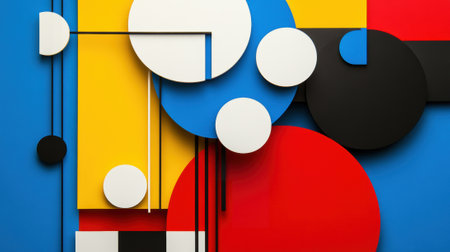 A colorful abstract painting with circles, squares and rectangles, AIの素材