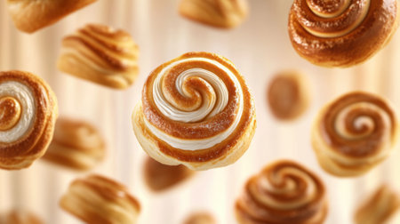 A bunch of pastries are flying around in the air, AIの素材