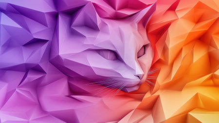 A low polygonal cat is shown in a colorful background, AIの素材