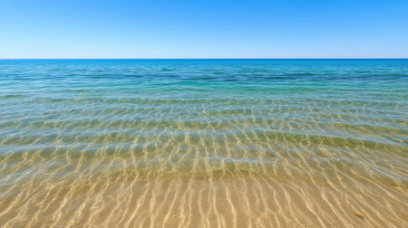 Clear Blue Ocean Waves Under a Bright Sky on a Sunny Day, AIの素材