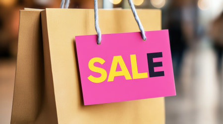Sale Sign on Shopping Bag in Retail Environment, AIの素材