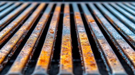 Close-up of Rusty Metal Grill Bars with Weathered Texture, AIの素材