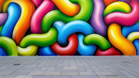 A large colorful mural on a wall of people and objects, AIの素材