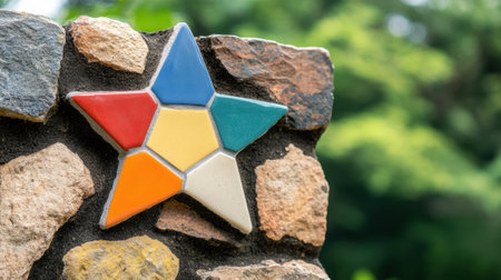A colorful star on a stone wall with other colors, AIの素材