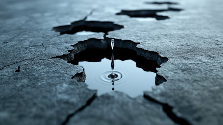 A water is dripping from a crack in the pavement, AIの素材