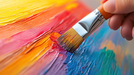 A person is painting a colorful rainbow with the brush, AIの素材