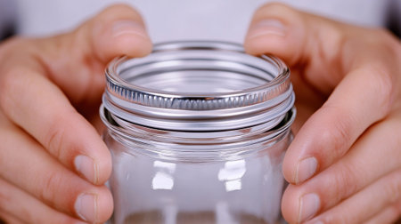 A person holding a jar with their hands in front of it, AIの素材