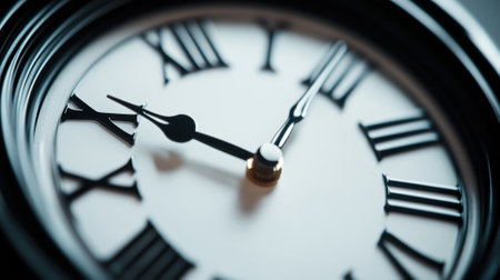 A close up of a clock with roman numerals and black hands, AIの素材