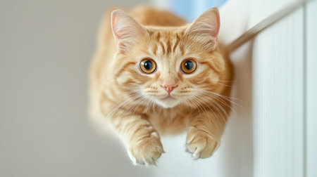 A cat looking up at the camera from a window ledge, AIの素材