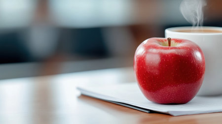 A red apple and a cup of coffee on top of paper, AIの素材