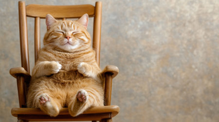 A cat sitting in a wooden rocking chair with its paws crossed, AIの素材