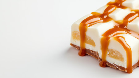A close up of a dessert with caramel and chocolate sauce, AIの素材