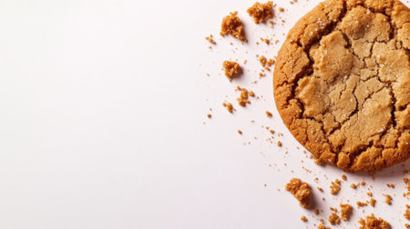 A large cookie with crumbs on a white surface, AIの素材