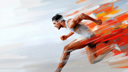 Dynamic Illustration of a Runner in Motion with Vibrant Colors and Energetic Brushstrokes, AIの素材