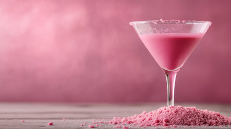 Pink Cocktail in Martini Glass with Sugar Rim on Wooden Surface, AIの素材