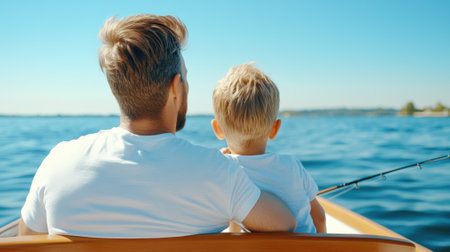 Father and Son Fishing on a Sunny Day, AIの素材