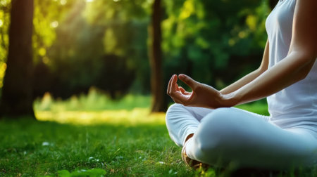 Peaceful Meditation in a Sunlit Forest, AIの素材