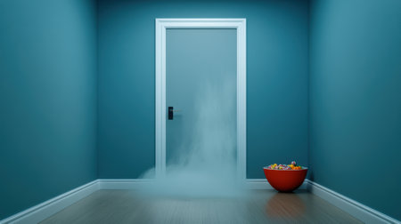 Mysterious Door with Eerie Mist and Candy Bowl, AIの素材