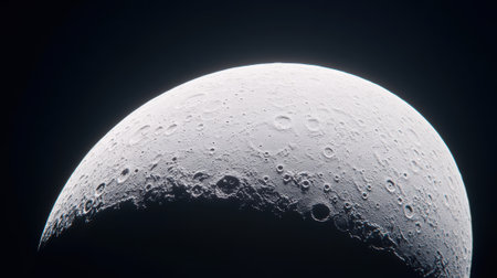 Crescent Moon with Detailed Craters in Space, AIの素材