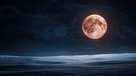 Full Moon Over Tranquil Ocean at Night, AIの素材