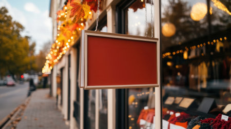 Storefront with Blank Sign and Autumn Decorations, AIの素材
